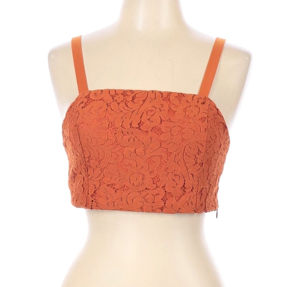Zara Sleeveless Blouse Size L Embroidered Orange*